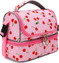 FlowFly Kids Double Decker Cooler Insulated Lunch Bag Large Tote for Boys, Girls, Men, Women, With Adjustable Strap, Cherry