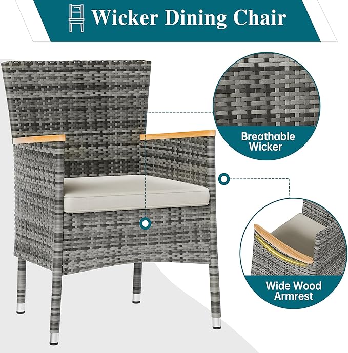 Shintenchi 7 Piece Patio Dining Set, Wicker Patio Conversation Set