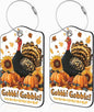 2 Pack Autumn Turkey and Pumpkin Luggage Tags for Suitcases Sunflower Leather Luggage Tags Privacy Cover ID Label with Stainless Steel Loop and Address Card for Women Men Travel Bag Backpack