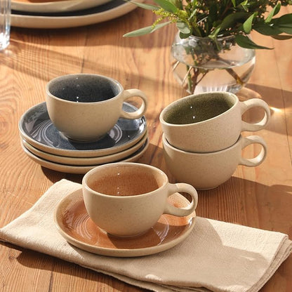 Gibson Elite Manila Bay 8-Piece Stoneware 5 oz Cup and Saucer Set, Reactive