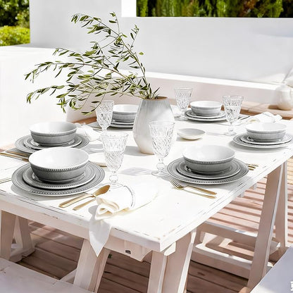 AELS Melamine Dinnerware Set of 18 Pcs, Dinner Dishes Set for Indoor and Outdoor Use, Melamine Plates and Bowls Set for 6, Dishwasher Safe, Lightweight Unbreakable, BPA Free, Gray