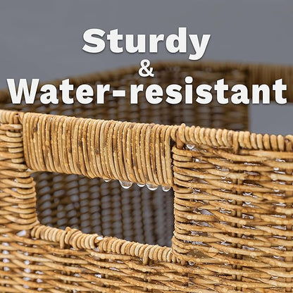 myHomeBody Wicker Storage Basket, Storage Cubes, Woven Baskets for Organizing, Resin Wicker Set of 3, Tan