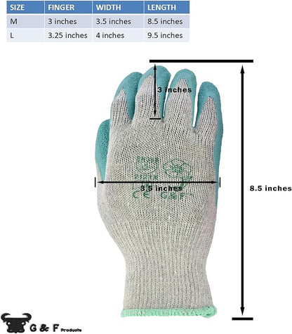 G & F Products Gardening Gloves for Women - 12 Pairs of Breathable Rubber Coated Yard Garden Gloves with Non-Slip Grip - Outdoor Protective Work Gloves, Rose Pink & Jade Green, Large.