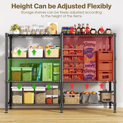 Himimi 4-Tier Adjustable Metal Shelving - 1600LBS Capacity, Heavy Duty Wire Organizer for Kitchen, Garage, Pantry, Laundry, 72" W x 18" D x 60" H, Black