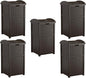 Suncast 5 Pack 33 Gallon Durable Plastic Hideaway Outdoor Garbage Can with Secure Lid & Wicker Design for Home Backyards, Decks, or Patios, Java Brown