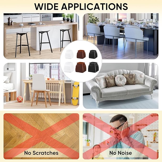 BALEINE 24 Pack Silicone Chair Leg Floor Protectors, Stool Leg Protectors Cap, Non-Slip Chair Leg Caps for Hardwood Floors (Clear & Large (Square), 24 Pack)
