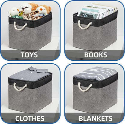 Temary Large Storage Baskets 2 Pack Cloth Basket for Shelves Collapsible Decorative Storage Organizer Baskets Canvas Storage Bins with Handles for Home(Grey&Black,16Lx12Wx12H Inches)