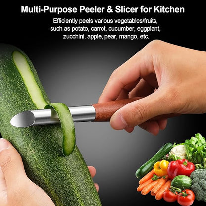 Vegetable Peeler Stainless Steel, Premium Potato Peelers for Kitchen, Ultra Sharp Rotary Blade Fruit & Veggie Peeler, Apple Peeler, I Shaped Peeler Real Wood Non-Slip Handle（5 Years Warranty）