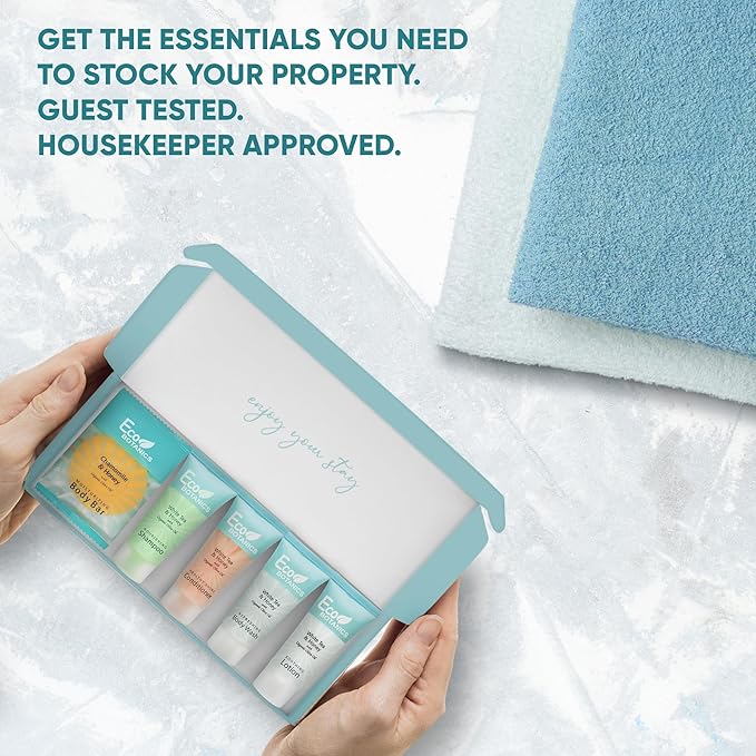 Terra Pure Eco Botanics Amenity Kit | Hotel Bulk Toiletries | 0.85 oz Shampoo, Conditioner, Lotion, Body Wash, Body Bar Soap for Guest Hospitality Vacation Rentals | 60 Sets/Case