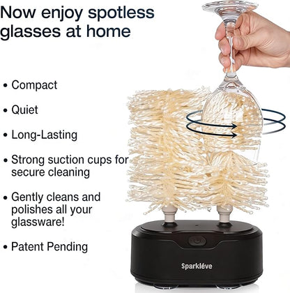 Home Glassware Polisher, World's First Affordable Spinning Glass Polisher, 600 RPM Dries, Polishes, All Glasses, Wine, Bar, Drinking, Wet/Dry, For Sparkling Glassware, Black, Classic Matte