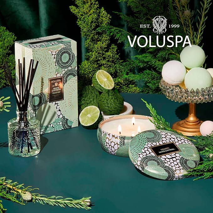 Voluspa White Cypress,Large Candle Jar,18 Ounce,100 Hour Burn Time, & Coconut Wax for Clean Burning,,Handcrafted in the USA