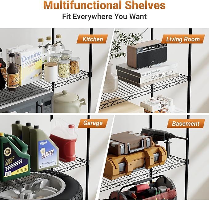 Simple Deluxe Heavy Duty 4-Shelf Shelving with Wheels, 35.43" D x 17.72" W x 61.02" H Adjustable Steel Organizer Wire Rack 1000 Lb Capacity, Chrome, 2 Pack