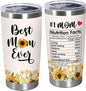 TEEZWONDER Christmas Birthday Gifts for Mom from Daughter Son - #1 Nutrition Facts Sunflower Stainless Steel Insulated Coffee Tumbler with Lid 20 oz - Mothers Birthday Gifts for Mama Grandma Women