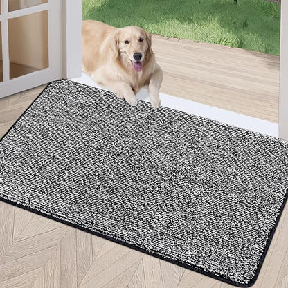 REFETONE Indoor Doormat, Front Door Mat 24"x36" Absorbent Rubber Backing Non Slip Back Door Mats, Washable Low-Profile Inside Floor Mat Door Rugs for Entryway, Resist Dirt Mud Mat for Dogs, Black