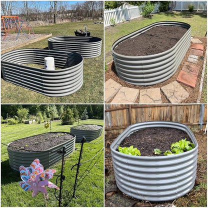 A ANLEOLIFE 12-Set 8X4X2 ft Galvanized Raised Garden Bed Kit, Oval Metal Deep