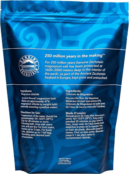 Ancient Minerals Magnesium Bath Flakes – Pure Zechstein Magnesium Chloride for Soaking and Whole-Body Replenishment, 8 lb Bag