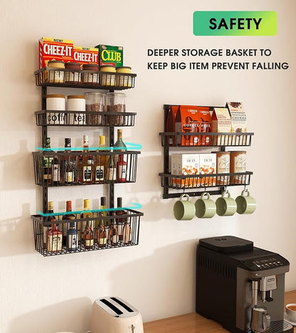9-Tier Over The Door Pantry Organizer, Pantry Storage and Organization, Black Metal Hanging Spice Rack Seasoning Shelves Door, Wall Mount for Home & Kitchen, Laundry Room Bathroom Organization