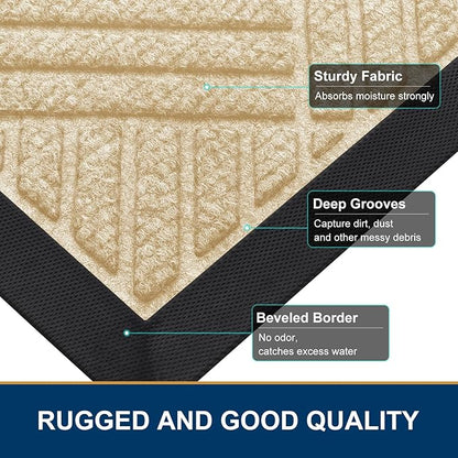 Smiry Front Door Mat Outside Entrance, Heavy Duty Outdoor Indoor Natural Rubber Doormat, Non Slip, Trap Dirt and Moisture, Easy Clean, Low Profile Patio Porch Entryway Mat, 71x47, Beige