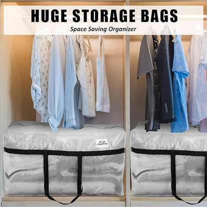 4 Pcs 96 Gallon Large Moving Bags with Zipper and Handles Foldable Storage Duffle Bags Heavy Duty Extra Large Totes for College Dorm Travel Clothes Blankets Bedding Moving (Clear)