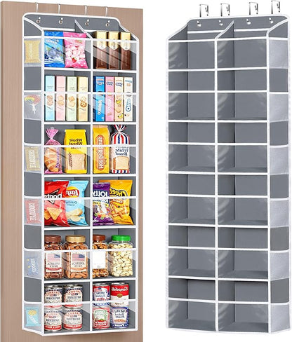 Univivi Over the Door Organizer 6 Tiers, Extra Large Door Hanging Organizer with Clear Deep Pockets Over the Door Storage for Closet, Bedroom, Nursery, Bathroom and Pantry (Grey)