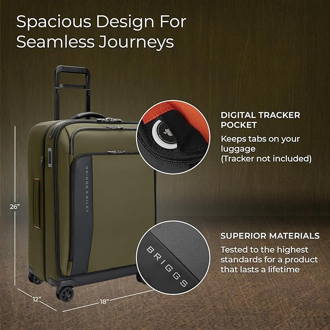 Briggs & Riley 26" Medium Expandable Spinner - Checked Luggage for Travel, Suitcases with Wheels, Softside Rolling Bag for Men & Women - ZDX Collection, Hunter