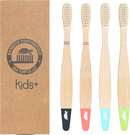 Sea Turtle Plant-Based Bristles, Bamboo Toothbrushes, Soft Natural Toothbrush for Kids (4 Pack)