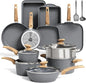 MAISON ARTS 17 Piece Pots and Pans Set Non Stick, Kitchen Cookware Sets with Nonstick Granite Stone Coating, Suitable for Induction Cooktops, Grey
