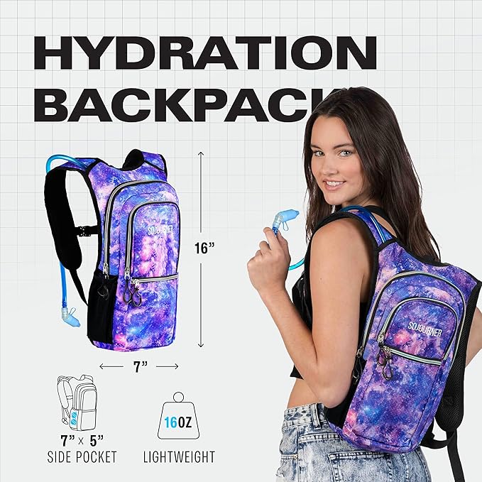 Sojourner Hydration Pack, Hydration Backpack - Water Backpack with 2l Hydration Bladder, Festival Essential - Rave Hydration Pack Hydropack Hydro for Hiking, Running, Biking, Festival Gear