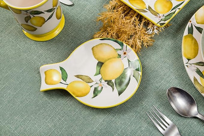 Bico Lemon Dreams Spoon Rest for Stove Top, Ceramic Spoon Holder for Kitchen Counter, Easy to Clean Coffee Spoon Rest Dishwasher Safe, Kitchen Cooking Utensil Rest for Ladles Spatula