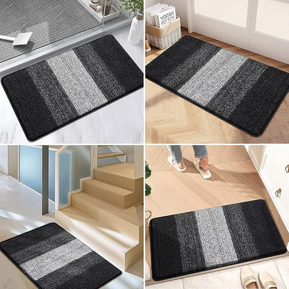 Kitinjoy Indoor Outdoor Door Mat, 59x36 Non-Slip Absorbent Dirt Trapper, Low-Profile Washable Inside Entrance Front Floor Mat, Sturdy Soft Entry Doormats for Entryway, Black