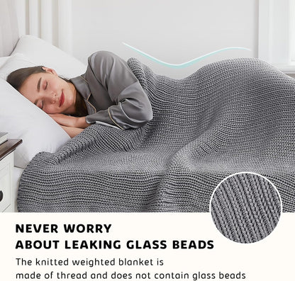 L'AGRATY Knitted Weighted Blanket - 48"x72" 12lbs Cooling Chunky Knit Heavy Blanket for Adults Braided Crochet Throw Thick Cable Yarn Knit Decorative No Beads Evenly Weighted Machine Washable