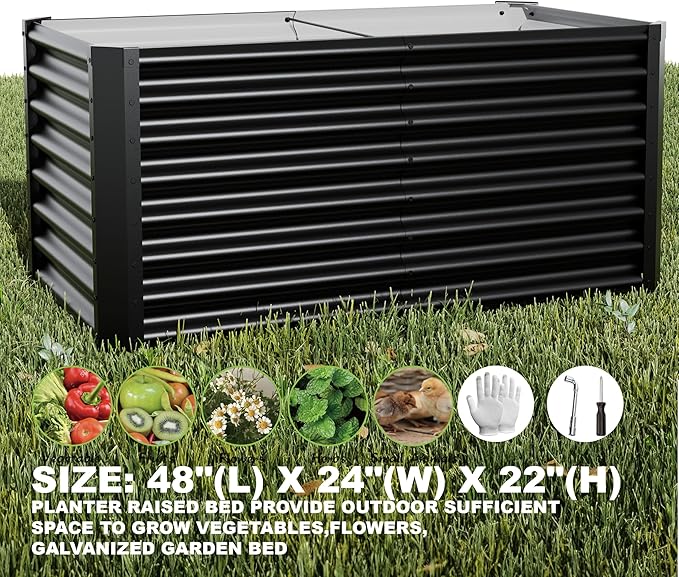 4x2x2ft Raised Garden Bed Kit, Galvanized Planter Garden Boxes Outdoor