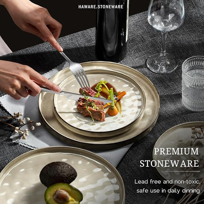HaWare Dinnerware Sets, 16-Piece Plates and Bowls Set, Stoneware Dish Set