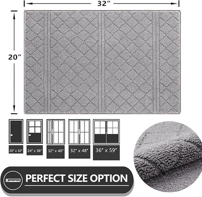 REFETONE Indoor Doormat, Front Back Door Mat 20"x32" Rubber Backing Non Slip Mats, Absorbent Resist Dirt Entrance Rugs for Entryway, Washable Low-Profile Inside Floor Mat for Muddy Wet Shoes, Grey