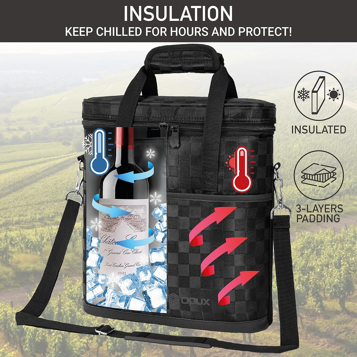 OPUX 3 Bottle Wine Carrier Tote, Insulated Leakproof Wine Cooler Bag, Wine Travel Bag Tote for Picnic BYOB Beach, Portable Wine Bottle Carrying Case, Gift for Wine Lover Women Men Christmas