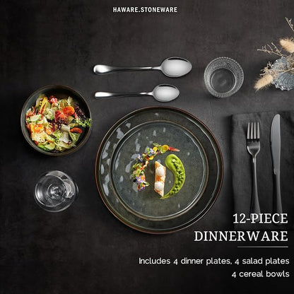HaWare Dinnerware Sets, 12-Piece Plates and Bowls Set, Reactive Moss Green |