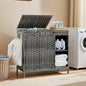 Laundry Hamper with Lid, 110L (29.1 Gal) Rattan Laundry Hamper 2 Section with 50L (13.2 Gal) Storage Shelf, Wicker Woven Laundry Sorter Basket with 3 Liner Bags and Handles, Gray GLH002G