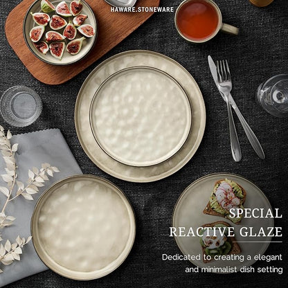 HaWare Dinnerware Sets, 16-Piece Plates and Bowls Set, Stoneware Dish Set