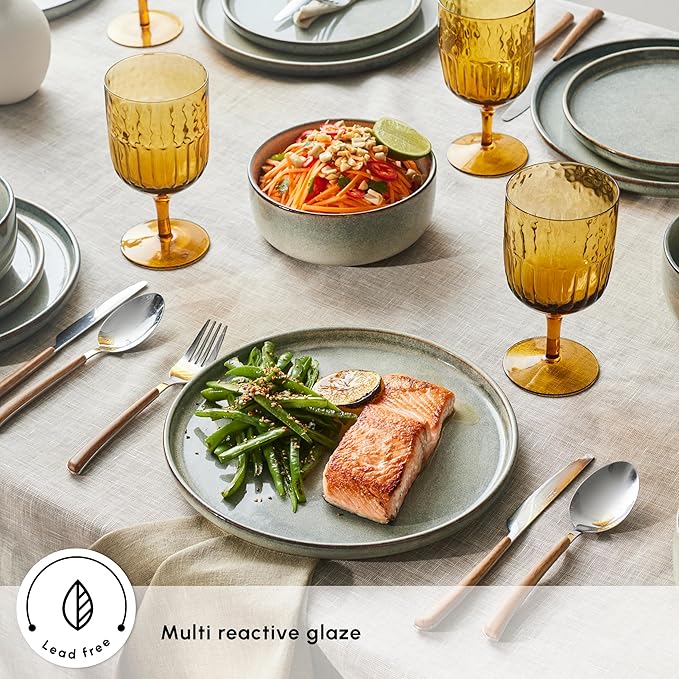 Karaca New Skal 18-Piece Dinnerware Sets for 6 People, Modern Design, Stoneware Dinner Set, Kitchen Plates Bowls, Reactive Glaze Dishwasher & Microwave Safe Dish Set