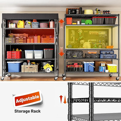 REIBII 45''W Storage Shelves Waterproof Metal Shelving Cover Dustproof Wire Shelving Unit Covers Garage Storage Rack Wire Shelf for Kitchen Pantry Office College, 45Wx17.72Dx72.83H