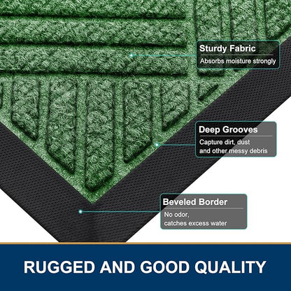 Smiry Front Door Mat Outside Entrance, Heavy Duty Outdoor Indoor Natural Rubber Doormat, Non Slip, Trap Dirt and Moisture, Easy Clean, Low Profile Patio Porch Entryway Mat, 71x47, Green