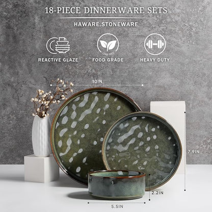 HaWare Dinnerware Sets, 18-Piece Plates and Bowls Set, Reactive Moss Green |