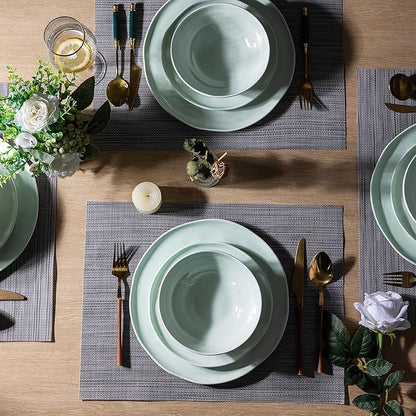 LERATIO Ceramic Dinnerware Sets for 4,Porcelain Plates and Bowls Sets with Wavy Edge,Microwave & Dishwasher & Oven Safe,Light Weight & Scratch Resistant Dishes Sets-Service for 4 (12pcs)-Light Green