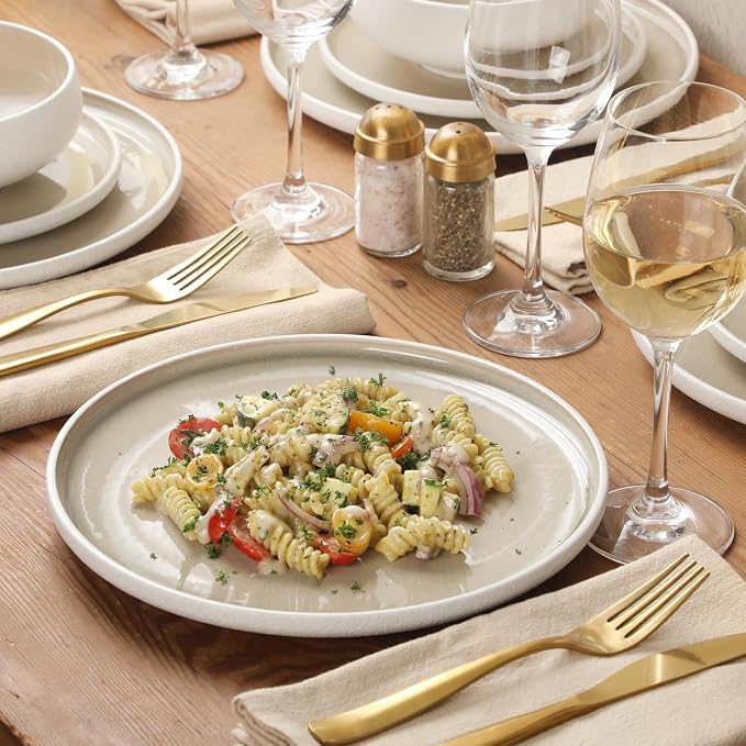 Gibson Elite Pacifco Beach Plates and Bowls Sets, 12-Piece Stoneware Dinnerware