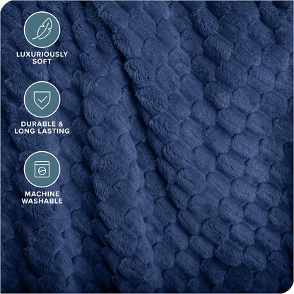 Bare Home Textured Fleece Blanket - Twin/Twin Extra Long - Ultra-Soft Lightweight for Bed, Sofa, and Couch - Luxury Microplush - Cozy Warm Blanket (Twin/Twin XL, Waffle Dark Blue)