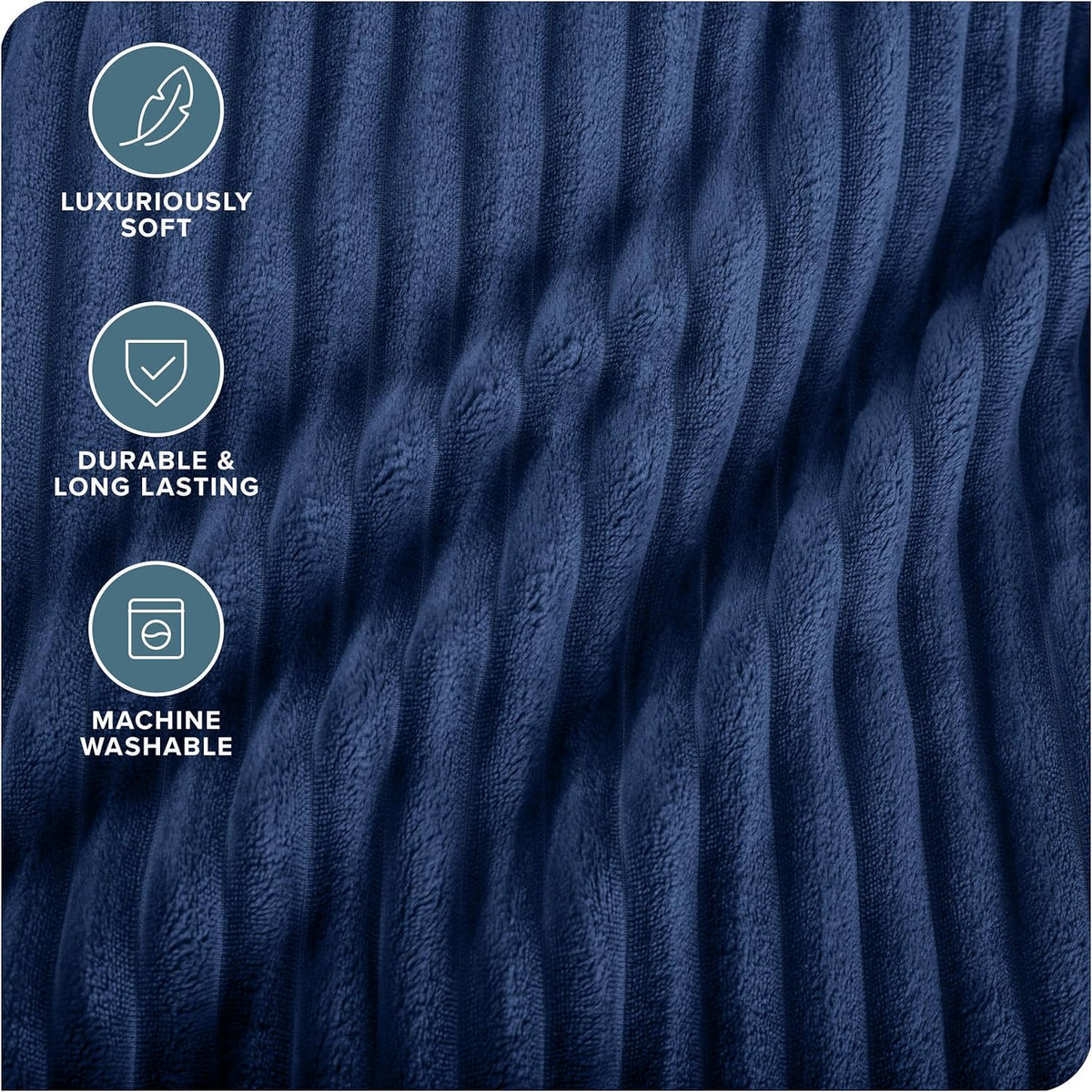 Bare Home Textured Fleece Blanket - Twin/Twin Extra Long - Ultra-Soft Lightweight for Bed, Sofa, and Couch - Luxury Microplush - Cozy Warm Blanket (Twin/Twin XL, Ribbed Dark Blue)