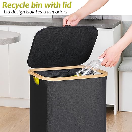 efluky Recycling Bin Holder 100L, 26 Gallon Trash Can with Lid, Garbage Bag Holder for Yellow Bags, Easy Removal, (Inner Bag Not Included) -Black