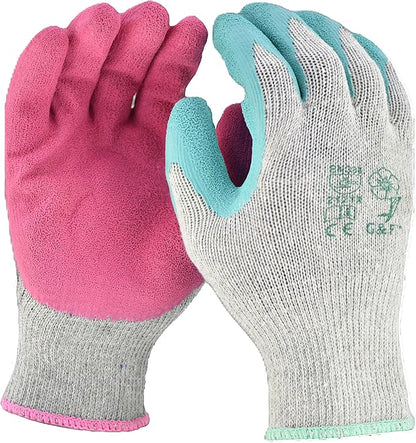 G & F Products Gardening Gloves for Women - 12 Pairs of Breathable Rubber Coated Yard Garden Gloves with Non-Slip Grip - Outdoor Protective Work Gloves, Rose Pink & Jade Green, Large.