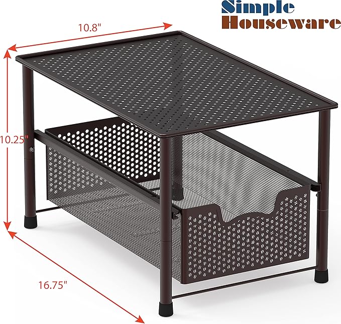 Simple Houseware Stackable Under Sink Cabinet Sliding Basket Organizer Drawer, Bronze