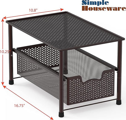 Simple Houseware Stackable Under Sink Cabinet Sliding Basket Organizer Drawer, Bronze